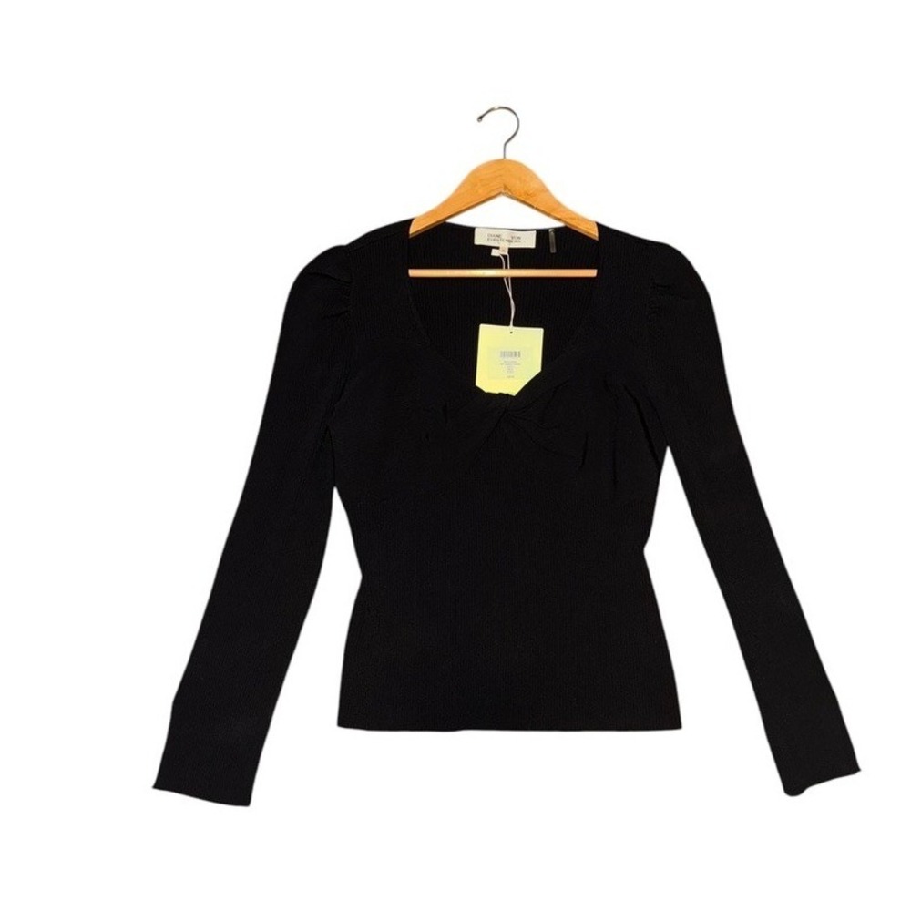 NWT Diane von Furstenberg Black Ribbed Long Sleeve Sweater Sz large